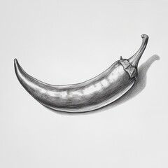 Poster - Curved chili pepper sketch showcases intricate details and realistic shading techniques