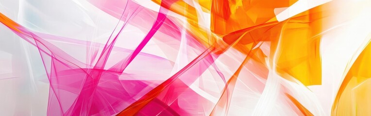 Poster - Vibrant abstract geometric design with translucent shapes glowing softly in energetic colors of hot pink, orange, and white