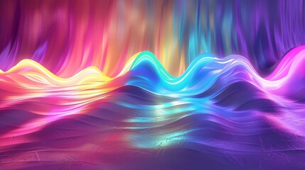 Poster - Dynamic iridescent waves create a captivating abstract landscape with vibrant gradient colors