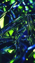 Poster - Futuristic low-poly pattern with electric blue and neon green colors creating a striking cyberpunk aesthetic for modern design
