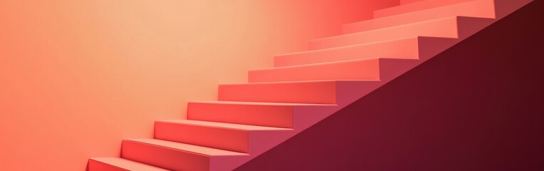 Fototapete - Elegant coral gradient staircase creates a soothing and minimalist atmosphere in a contemporary space