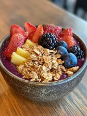 Poster - Vibrant acai bowl topped with granola and fresh fruits in natural light