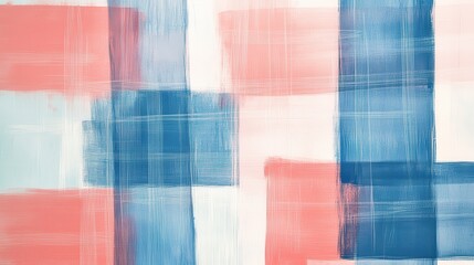 Poster - Abstract composition of coral and blue pencil strokes creating a textured grid pattern