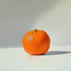 Aufkleber - Vibrant orange tangerine with smooth peel resting on a flat white background in natural light