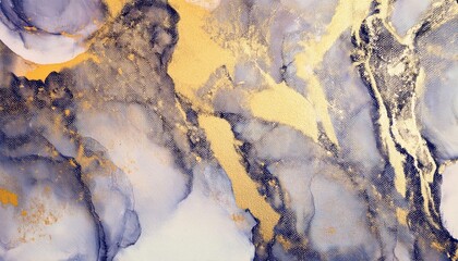 Aufkleber - luxury abstract fluid art with deep blue and gold texture, modern marble painting with metallic effect for wall decor and design


