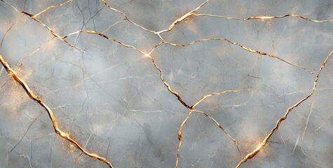 Poster - A close-up view of a textured surface featuring intricate cracks with golden highlights