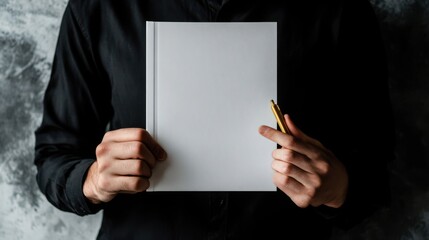 Aufkleber - Creative planning session with blank notepad and gold-tipped pen against dark backdrop