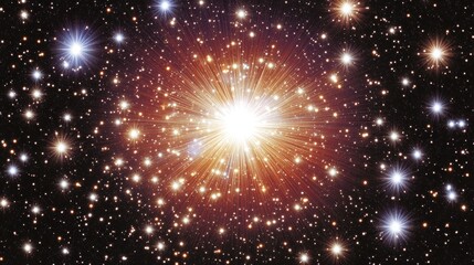 Wall Mural - Cosmic Explosion in a Starfield Orange and White Light Against Dark Background