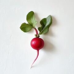 Aufkleber - Fresh radish with vibrant red surface and green leaves on a pristine white background showcasing natural produce beauty