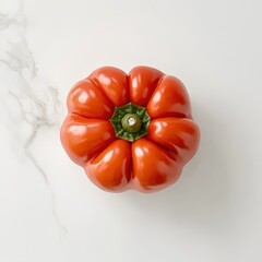 Poster - Fresh red bell pepper with a glossy finish and firm body displayed on a clean white background in a simple arrangement