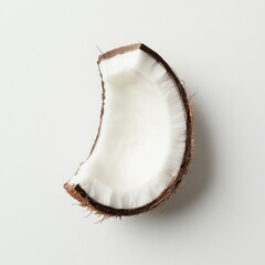 Poster - Fresh coconut slice showcasing smooth white flesh set against a clean white surface with contrasting rough brown edge