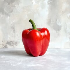 Poster - Fresh red bell pepper on clean white background showcasing its glossy surface and firm texture