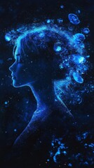 Leinwandbilder - Woman surrounded by glowing jellyfish and bioluminescent plankton in a serene underwater atmosphere