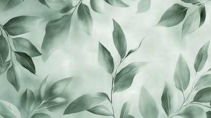 Poster - Seamless light sage green background featuring botanical leaves for modern design inspirations and natural themes