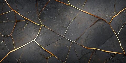 Poster - A high-resolution background featuring an intricate pattern of dark cracks with golden veins. Ideal for designing posters, websites, or various graphic projects.