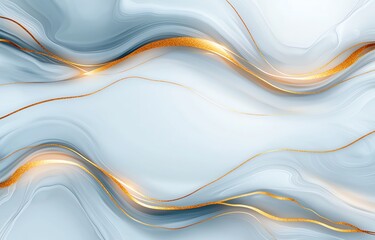Poster - A modern abstract background featuring soft waves in shades of blue and gold. Ideal for use in digital designs, wallpapers, and art projects, conveying elegance and fluidity.