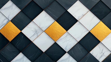 Poster - A modern geometric tile design featuring contrasting colors of black, white, and gold
