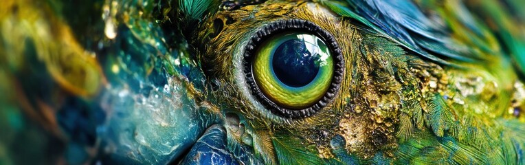 Poster - Vibrant parrot feathers and beak details showcase nature's colorful artistry in a close-up view