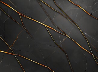 Poster - A sleek and modern background featuring intricate veins of gold and copper on a dark marble surface, perfect for use in branding, web design, and contemporary artwork.