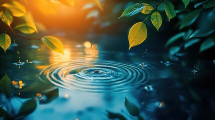 Aufkleber - Glowing raindrops balance on spring leaves while summer sunlight dances on puddles