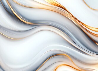 Poster - A smooth, flowing abstract design featuring elegant waves of white, grey, and accents of gold. Perfect for backgrounds, banners, and visual projects requiring modern aesthetics.