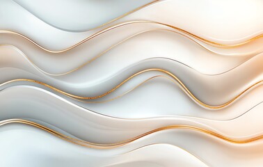 Poster - A smooth, flowing abstract design with soft curves in shades of white and gold, perfect for backgrounds, digital art, and creative projects