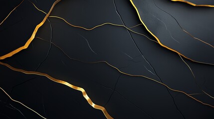 Poster - A striking abstract background featuring smooth black and shimmering gold lines creating a sophisticated and elegant visual effect, perfect for design projects and presentations.