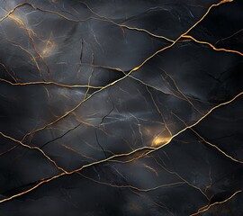 Poster - A stunning abstract background featuring a dark marble texture with striking golden veins creating a sense of depth and elegance.