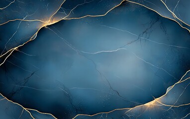 Poster - A stunning abstract background featuring a rich blue canvas with delicate golden cracks creating an elegant and modern design. Perfect for creative projects and digital art.