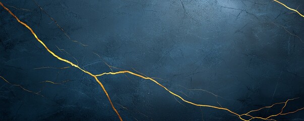 Poster - A stunning abstract background featuring a deep blue surface with intricate golden veins, perfect for creative projects, branding, or as a digital backdrop.