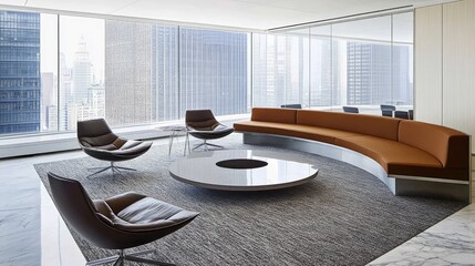 Poster - Corporate office common area with collaborative spaces, casual seating, and a modern touch.