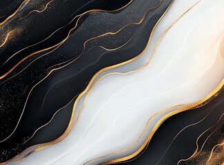 Poster - A stunning abstract background featuring flowing lines of black and white hues intertwined with golden accents, perfect for modern design projects and creative visuals.