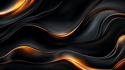 Poster - A stunning abstract background featuring flowing waves of black and gold, creating a sense of elegance and movement. Ideal for use in design, presentations, or digital art.