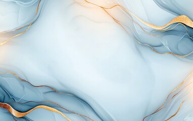 Poster - A stunning abstract background featuring flowing waves of blue and gold. This versatile design is perfect for various creative projects, blending elegance with a modern touch.