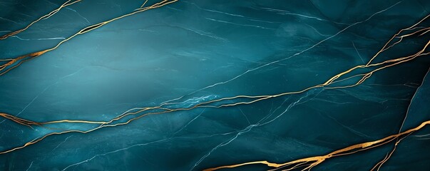 Poster - A stunning abstract background featuring rich teal tones and elegant golden veins. This versatile design is perfect for digital projects, presentations, and artistic creations.