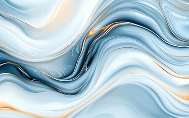 Poster - A stunning abstract background featuring smooth blue and white waves, showcasing an elegant blend of colors with golden accents that creates a sense of tranquility and sophisticati