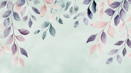 Aufkleber - Soft watercolor branches adorned with lavender hues create a serene backdrop for artistic inspiration and tranquil ambiance