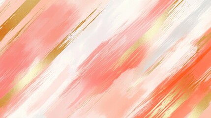 Poster - Soft pastel coral strokes create an elegant wash of color with golden accents in a serene abstract composition