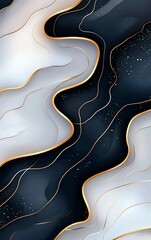 Poster - A stunning abstract design featuring smooth, wavy lines in a blend of white, black, and gold, creating a sense of elegance and modernity, perfect for digital backgrounds or art pro