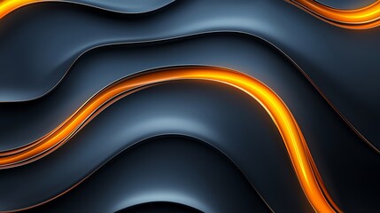 Poster - A stunning abstract design featuring smooth waves in deep black and vibrant orange hues. Ideal for backgrounds, digital art, and modern compositions that seek elegance.