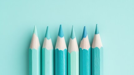 Poster - Pencil strokes in a serene gradient of mint green, blue, and turquoise hues creating a minimalist aesthetic