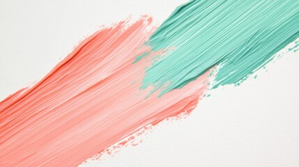 Poster - Minimalist art with coral and mint strokes creating an abstract background design in a contemporary style