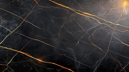 Poster - A stunning black marble texture featuring intricate patterns of golden veins, perfect for backgrounds, design projects, or as a luxurious surface material.