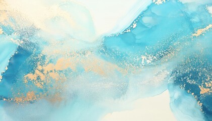 Aufkleber - ethereal blue and gold abstract texture with fluid watercolor effect, shimmering golden dust, perfect for elegant wall art