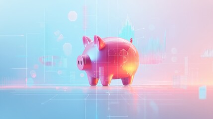 Poster - Abstract representation of savings using a piggy bank amidst digital data visualization