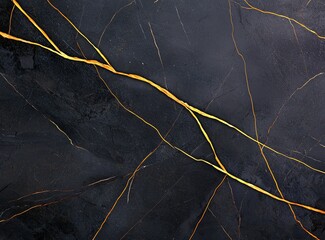 Poster - A stunning close-up view of a dark textured surface with vibrant gold veins. The contrast creates an eye-catching effect, perfect for modern design applications or backgrounds.