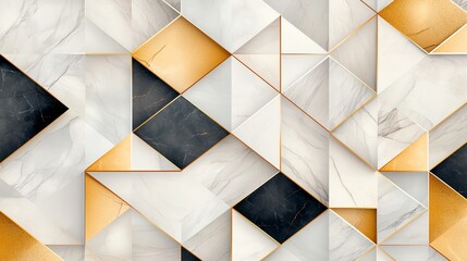 Poster - A stunning geometric pattern featuring a mix of black, white, and gold tones. Ideal for background design, marketing materials, or modern decor inspiration.