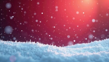 Wall Mural - Snowflakes gently descending on a crimson landscape, peaceful, snow, falling snow