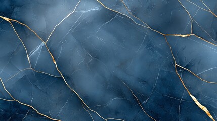 Poster - A stunning marble texture featuring deep blue tones with striking gold veins. Perfect for backgrounds, wallpapers, and design projects. An elegant fusion of color and pattern.