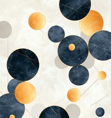 Poster - A vibrant and modern abstract pattern featuring bold circles in gold and navy tones against a soft backdrop. Ideal for backgrounds, textures, or design projects.